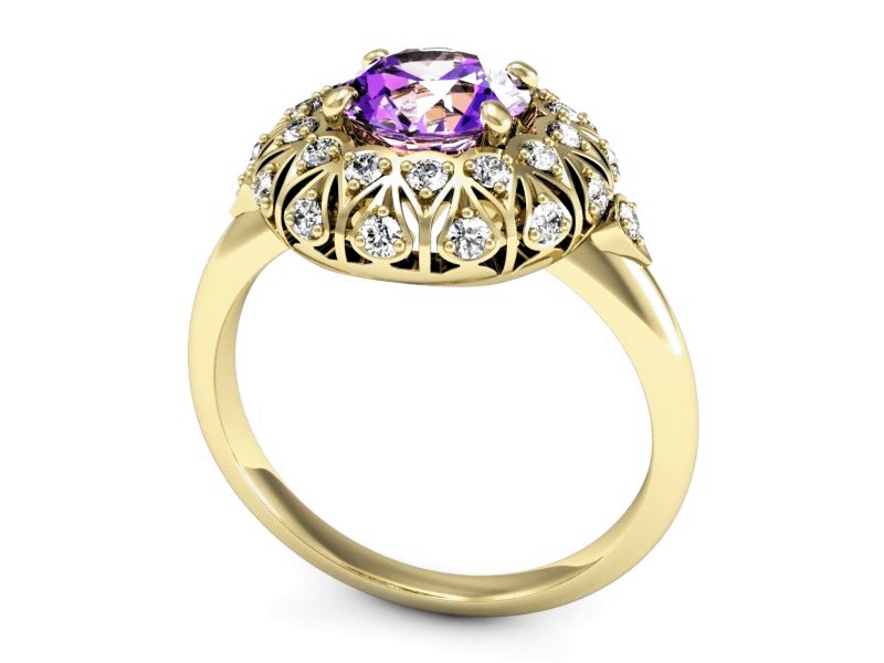 Pierścionek z ametystem i brylantami - P15286zam — zdjęcie 3
