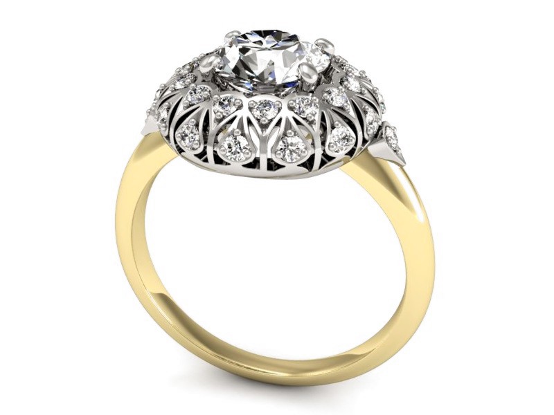 Pierścionek z diamentami żółte i białe złoto - P15286zb — zdjęcie 3