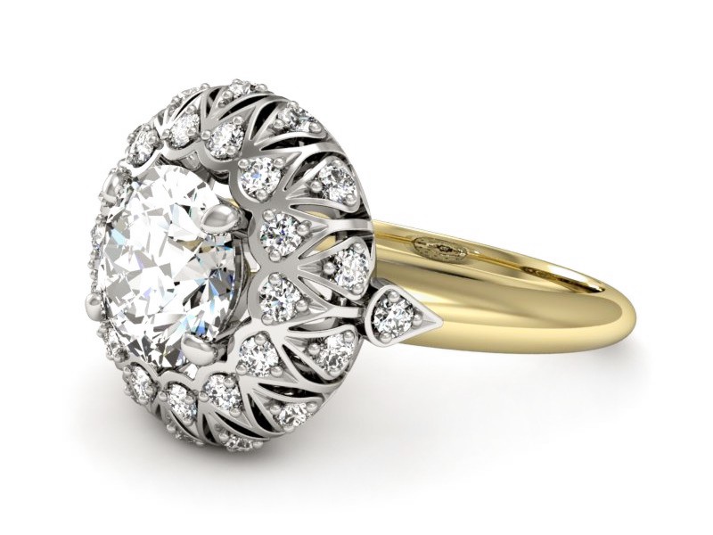 Pierścionek z diamentami żółte i białe złoto - P15286zb — zdjęcie 2