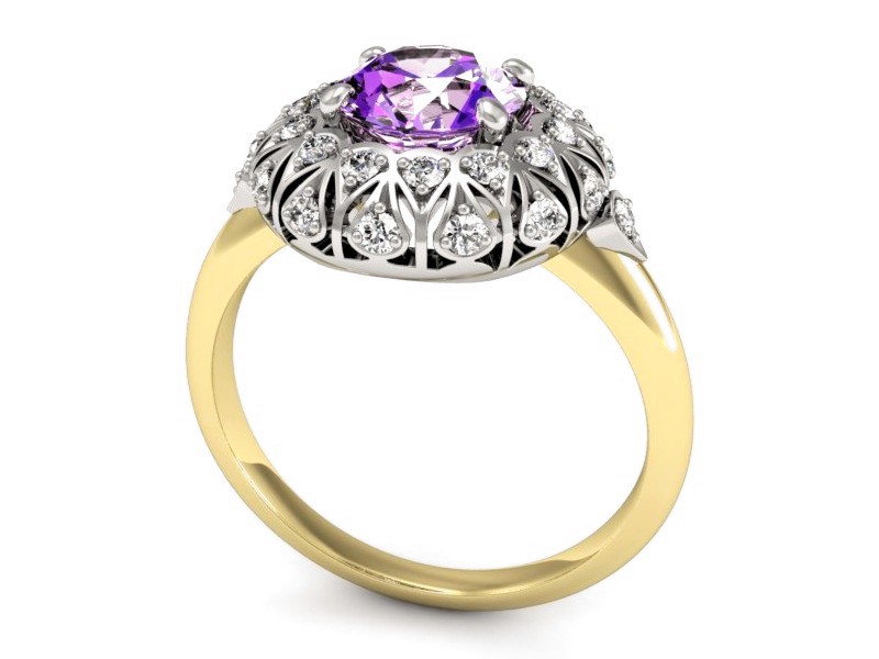 Pierścionek z ametystem i brylantami - P15286zbam — zdjęcie 3