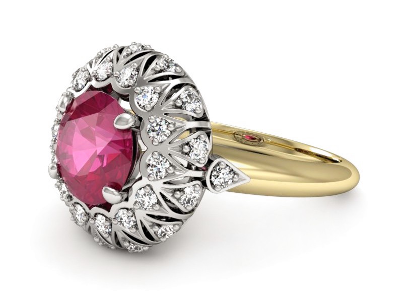 Pierścionek z rubinem i diamentami - P15286zbr — zdjęcie 2