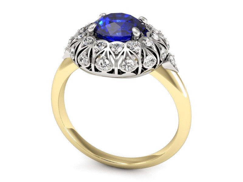 Pierścionek z szafirem i diamentami - P15286zbszc — zdjęcie 3