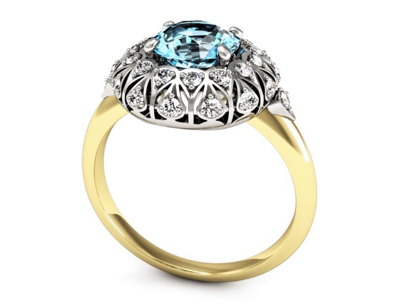 Pierścionek topaz i brylanty złoto - P15286zbtp — zdjęcie 3