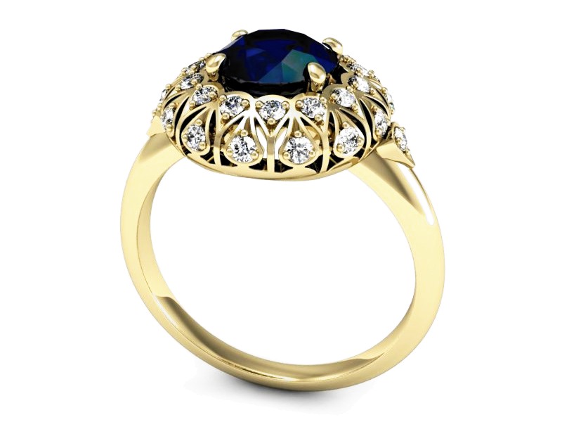 Złoty pierścionek z szafirem i brylantami - P15286zsz — zdjęcie 3