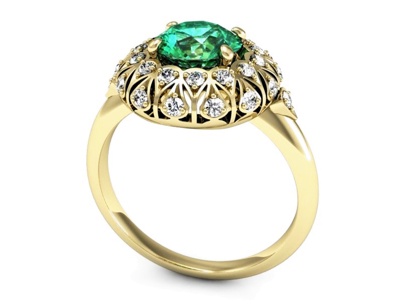 Złoty pierścionek ze szmaragdem i brylantami - P15286zszm — zdjęcie 3