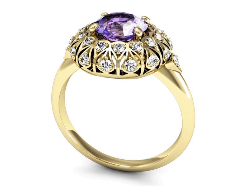 Pierścionek z tanzanitem i brylantami żółte złoto - P15286zt — zdjęcie 3