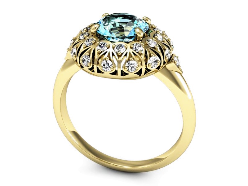 Złoty pierścionek z topazem i brylantami - P15286ztp — zdjęcie 3