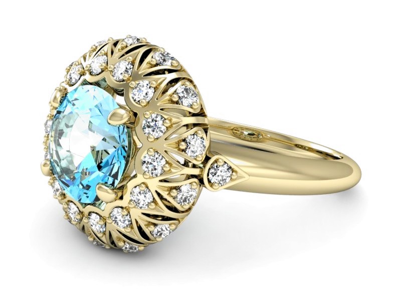 Złoty pierścionek z topazem i brylantami - P15286ztp — zdjęcie 2