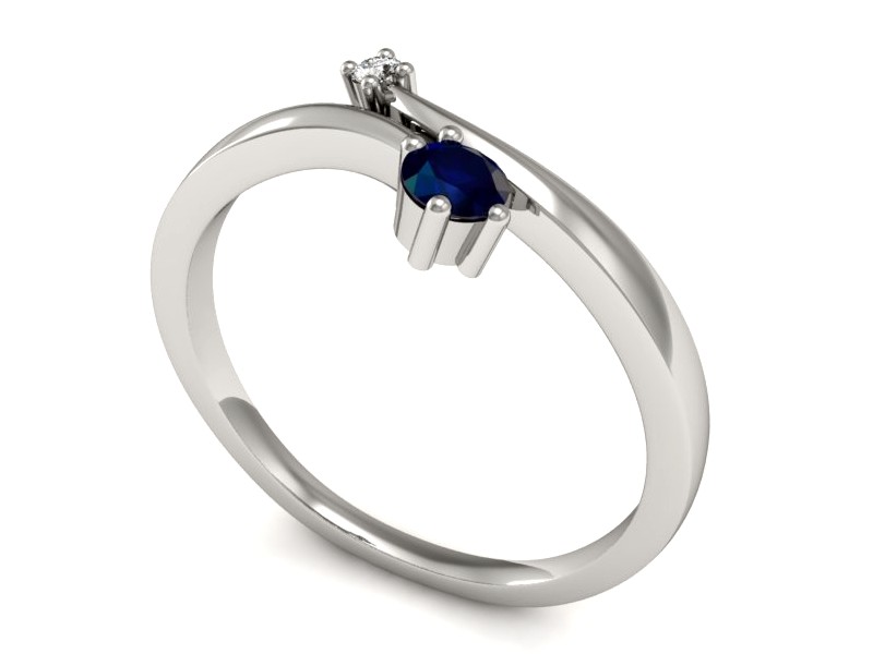 Pierścionek białe złoto z szafirem i brylantem - P15287bsz — zdjęcie 3