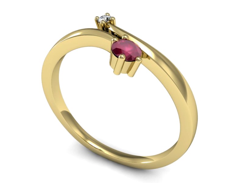 Złoty pierścionek z rubinem i brylantami - P15287zr — zdjęcie 3