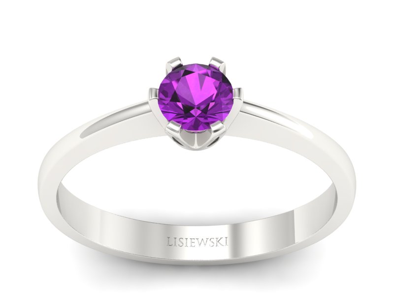 Złoty pierścionek z ametystem białe złoto - P15290bat