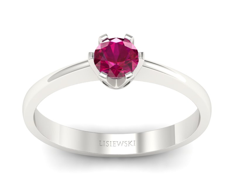 Złoty pierścionek z rubinem białe złoto - P15290br