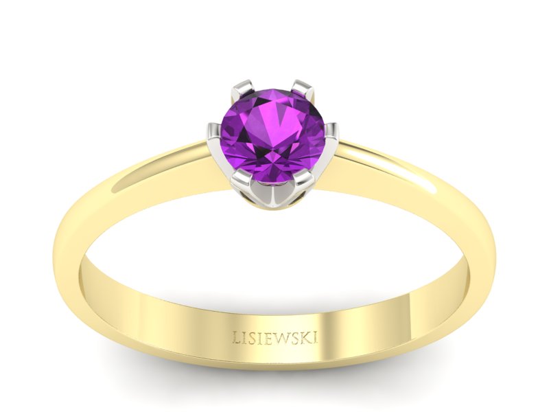 Pierścionek z ametystem żółte białe złoto - P15290zbat