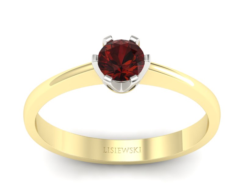 Pierścionek z granatem żółte i białe złoto - P15290zbgr