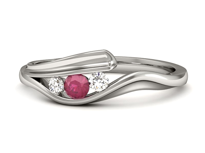 Pierścionek z rubinem i brylantami białe złoto - P15291br — zdjęcie 2
