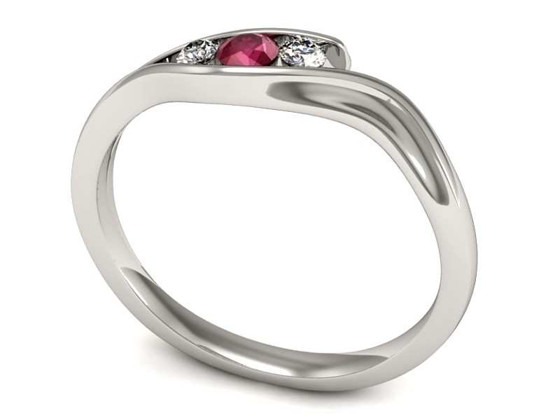 Pierścionek z rubinem i brylantami białe złoto - P15291br — zdjęcie 3