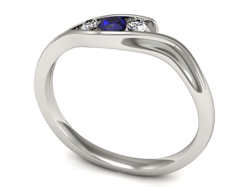 Pierścionek z szafirem i brylantami białe złoto - P15291bszc — zdjęcie 3