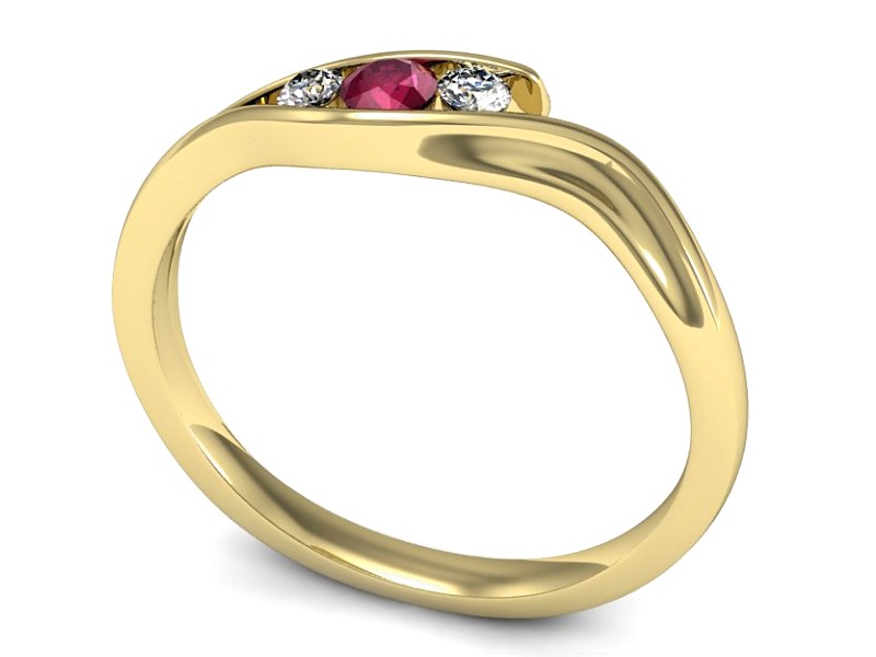 Pierścionek z rubinem i brylantami żółte złoto - P15291zr — zdjęcie 3