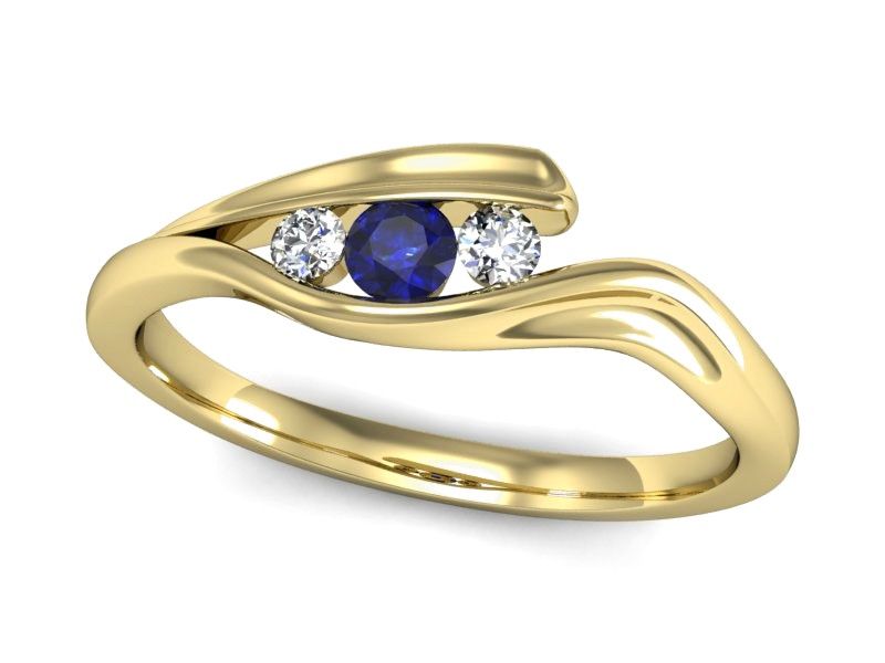 Złoty pierścionek z szafirem i diamentami złoto proba 585 - P15291zszc