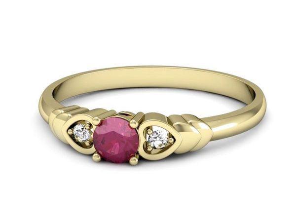 Złoty pierścionek z rubinem i brylantem złoto 585 - P15292zr
