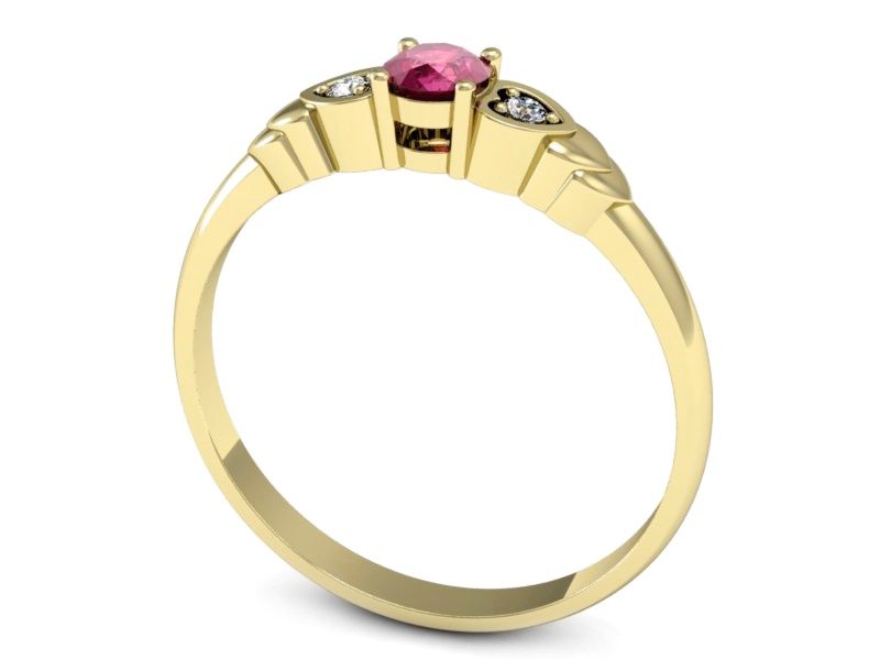 Złoty pierścionek z rubinem i brylantem - P15292zr — zdjęcie 3