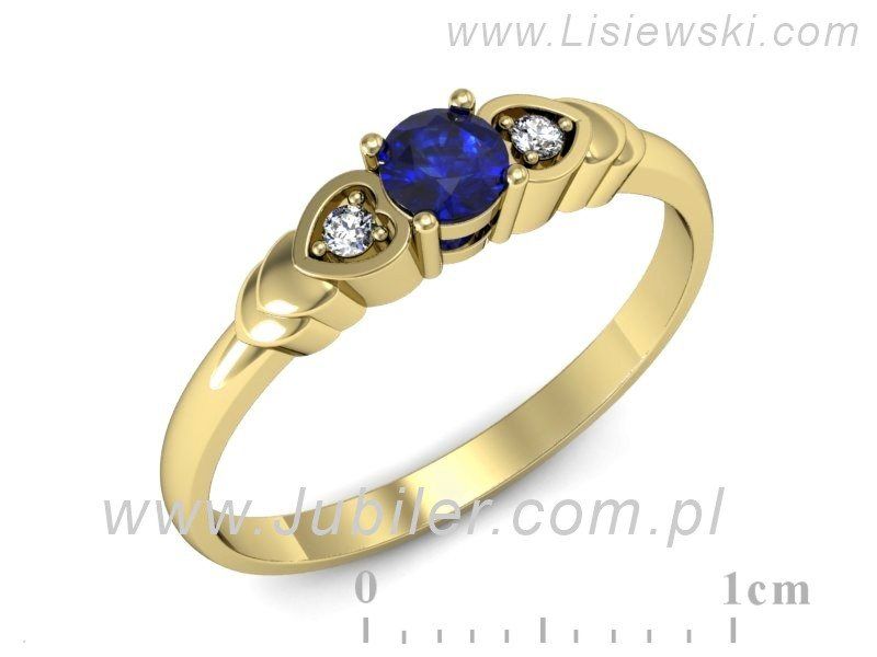 Złoty pierścionek z szafirem i diamentami złoto proba 585 — P15292zszc