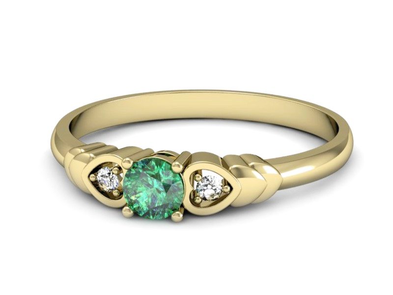 Złoty pierścionek ze szmaragdem i brylantami - P15292zszm — zdjęcie 2