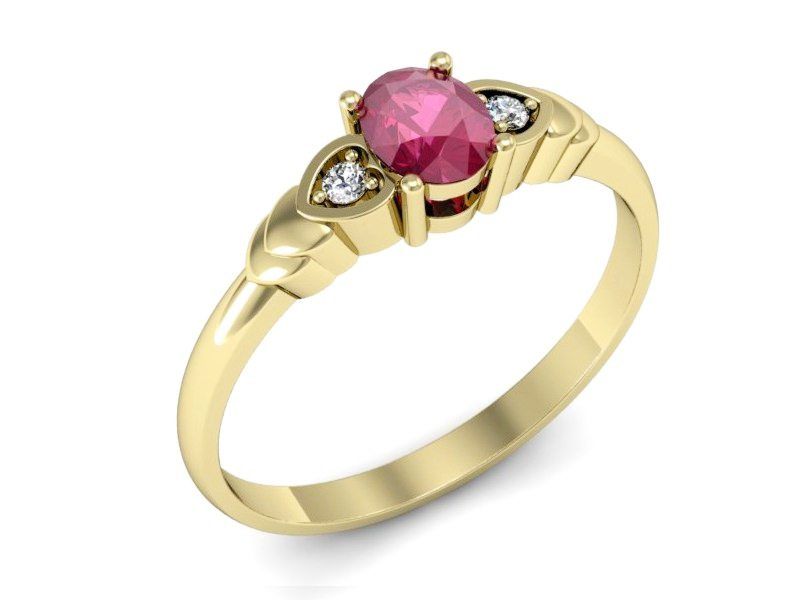Złoty pierścionek z rubinem i brylantami złoto proba 585 — P15293zr