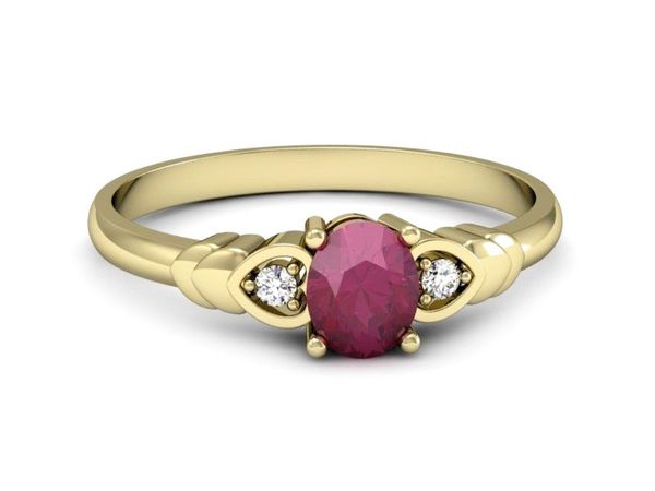 Złoty pierścionek z rubinem i brylantami - P15293zr