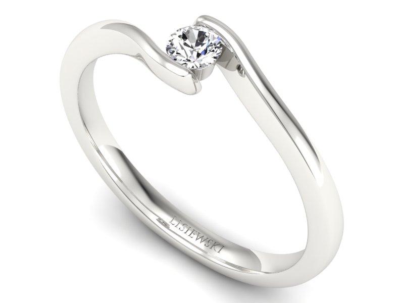 Złoty pierścionek z brylantem białe złoto - P15301b — zdjęcie 3