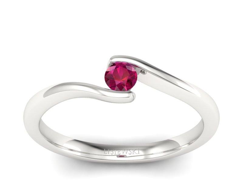 Złoty pierścionek z rubinem białe złoto - P15301br
