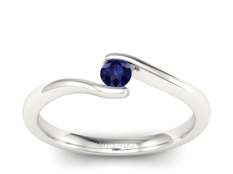 Złoty pierścionek z szafirem białe złoto - P15301bsz
