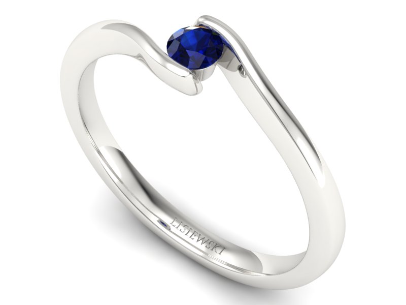 Złoty pierścionek z szafirem białe złoto - P15301bsz — zdjęcie 3
