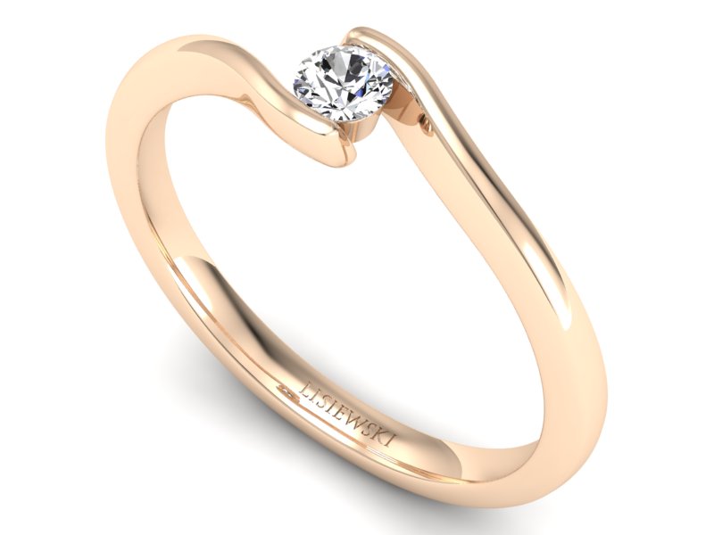 Złoty pierścionek z brylantem różowe złoto - P15301c — zdjęcie 3