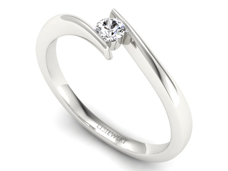 Złoty pierścionek z brylantem białe złoto - P15302b — zdjęcie 3