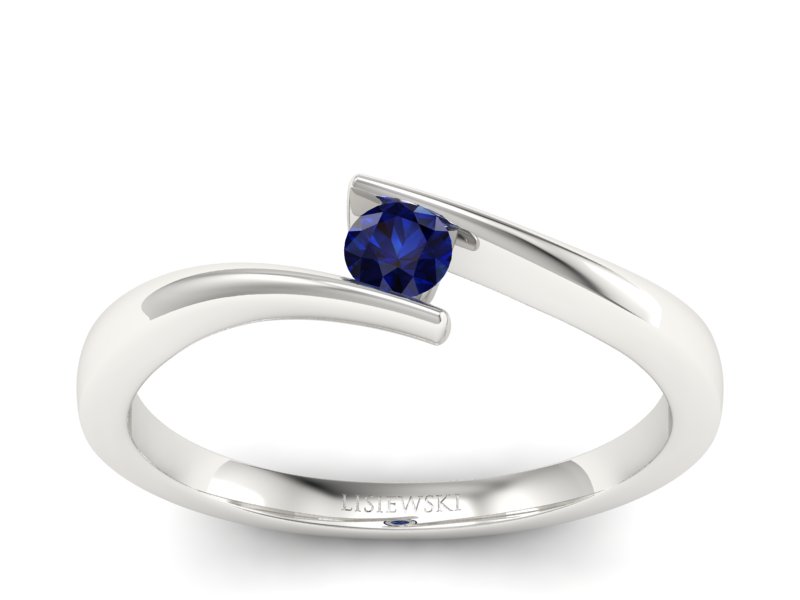 Złoty pierścionek z szafirem białe złoto - P15302bsz