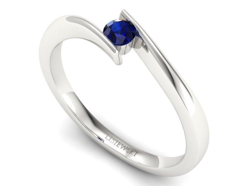 Złoty pierścionek z szafirem białe złoto - P15302bsz — zdjęcie 3