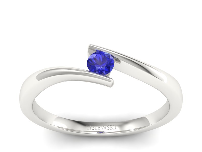 Złoty pierścionek z szafirem białe złoto - P15302bszc