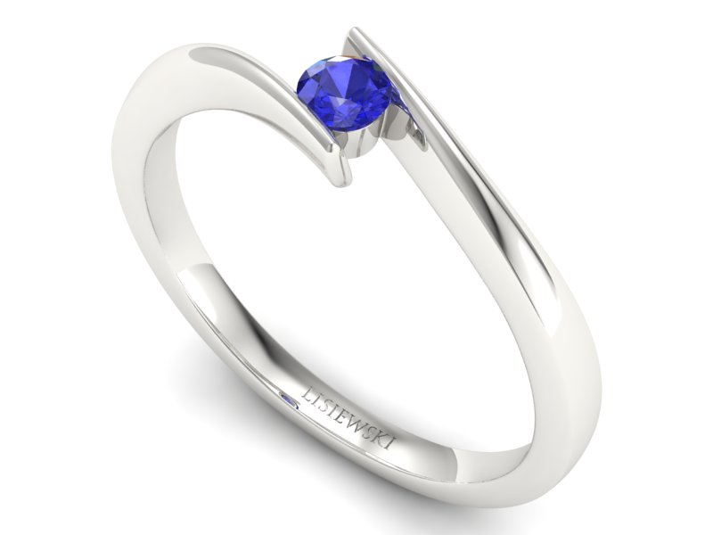Złoty pierścionek z szafirem białe złoto - P15302bszc — zdjęcie 3