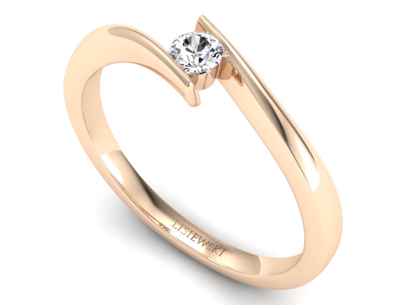 Złoty pierścionek z brylantem różowe złoto - P15302c — zdjęcie 3