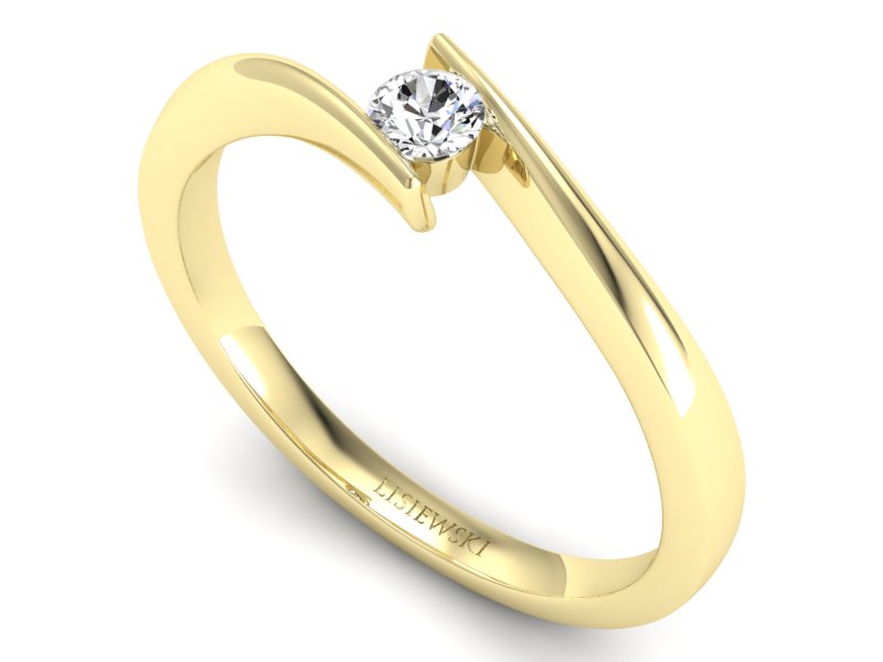 Złoty pierścionek z brylantem żółte złoto - P15302z — zdjęcie 3