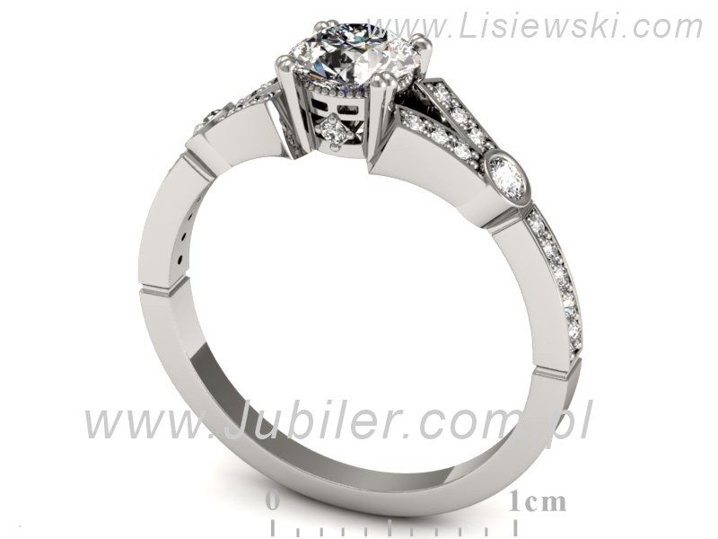 Złoty pierścionek z brylantami białe złoto - P15304b — zdjęcie 3