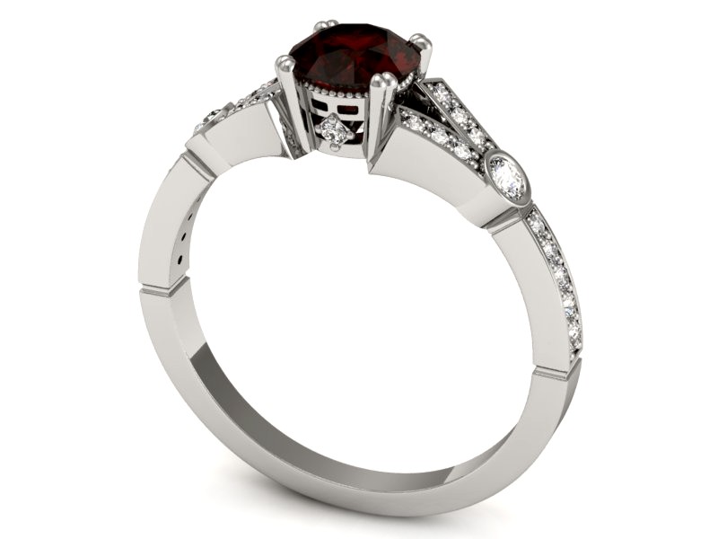 Pierścionek z granatem i brylantami białe złoto - P15304bgr — zdjęcie 3