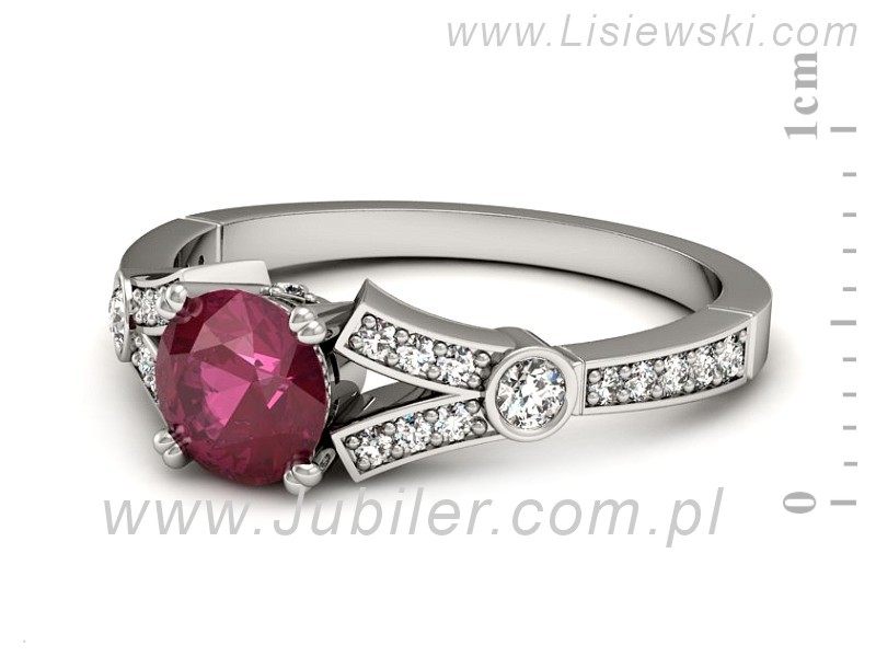 Pierścionek z rubinem i brylantami białe złoto - P15304br — zdjęcie 2