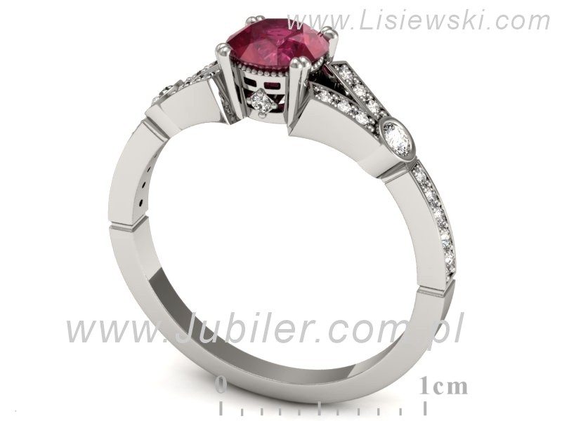 Pierścionek z rubinem i brylantami białe złoto - P15304br — zdjęcie 3