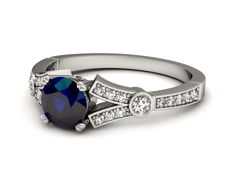Pierścionek z szafirem i brylantami białe złoto - P15304bsz — zdjęcie 2