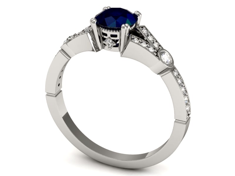 Pierścionek z szafirem i brylantami białe złoto - P15304bsz — zdjęcie 3