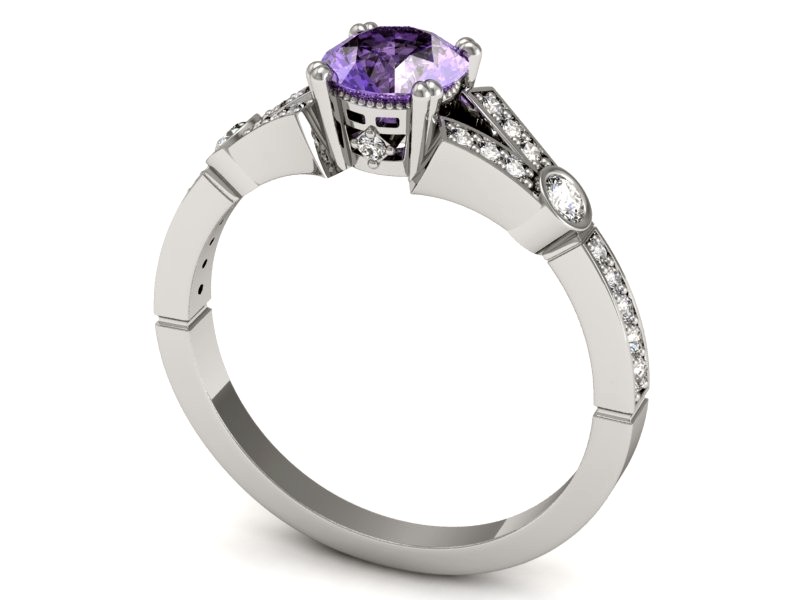 Złoty pierścionek z tanzanitem z brylantami - P15304bt — zdjęcie 3