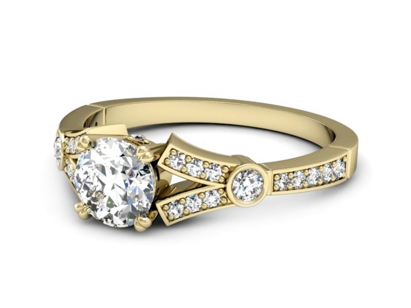 Złoty pierścionek z brylantami żółte złoto - P15304z — zdjęcie 2