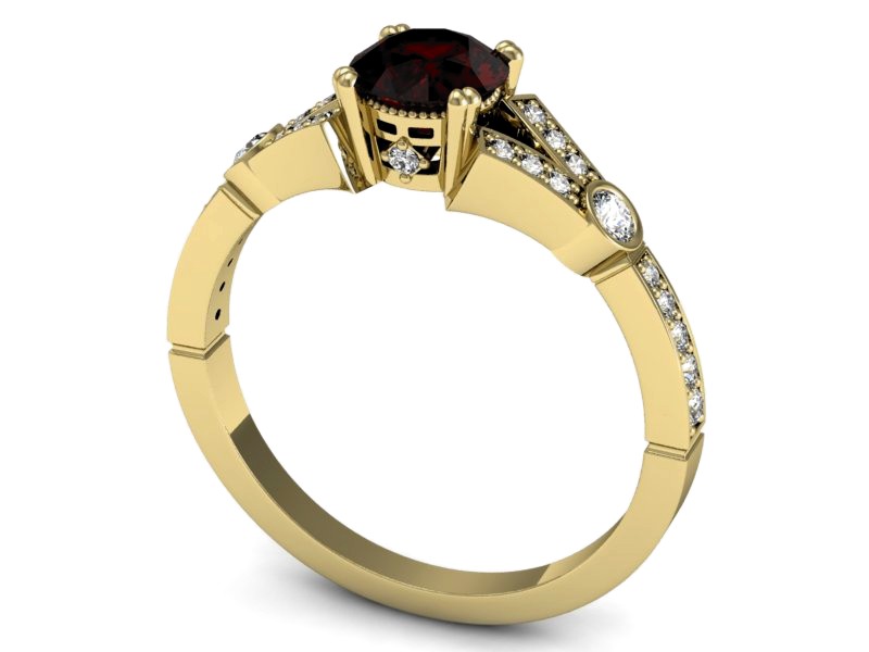 Pierścionek z granatem żółte złoto - P15304zgr — zdjęcie 3